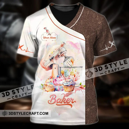 Unisex Shirt - Custom Name 3D Shirt For Baker, Making Cake style option 2