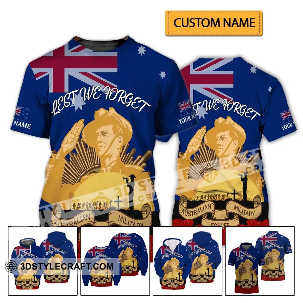 Unisex Shirt - Custom Name 3D Lest We Forget Anzac Day T-Shirt