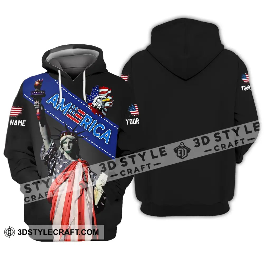 Unisex Shirt - Custom Name 3D Liberties America Flag Color Hoodie / S T-Shirt