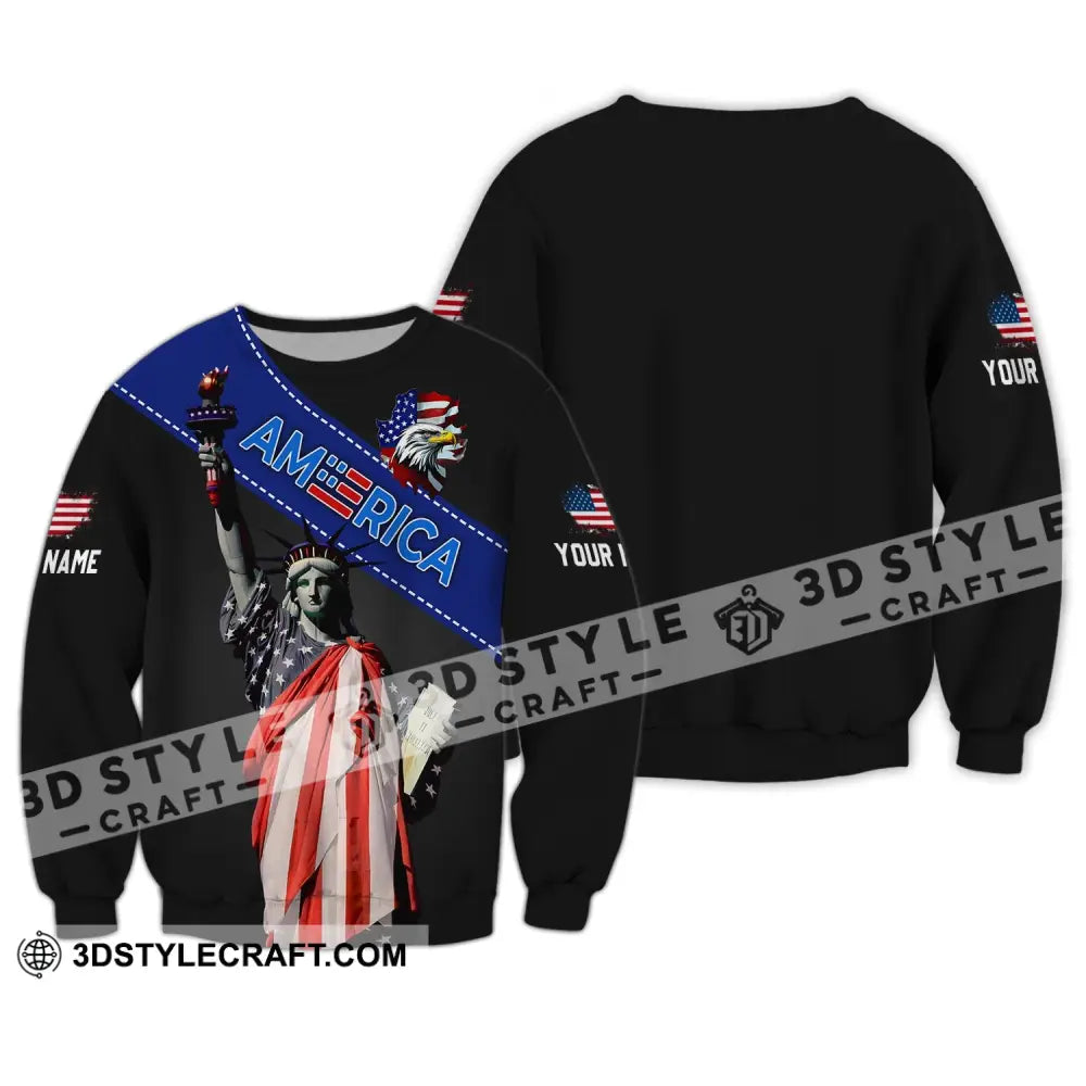 Unisex Shirt - Custom Name 3D Liberties America Flag Color Long Sleeve / S T-Shirt