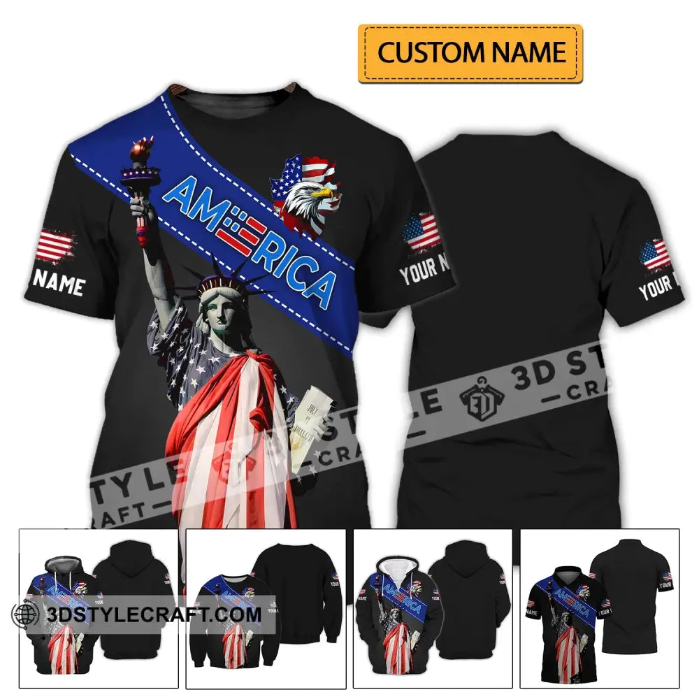 Unisex Shirt - Custom Name 3D Liberties America Flag Color T-Shirt