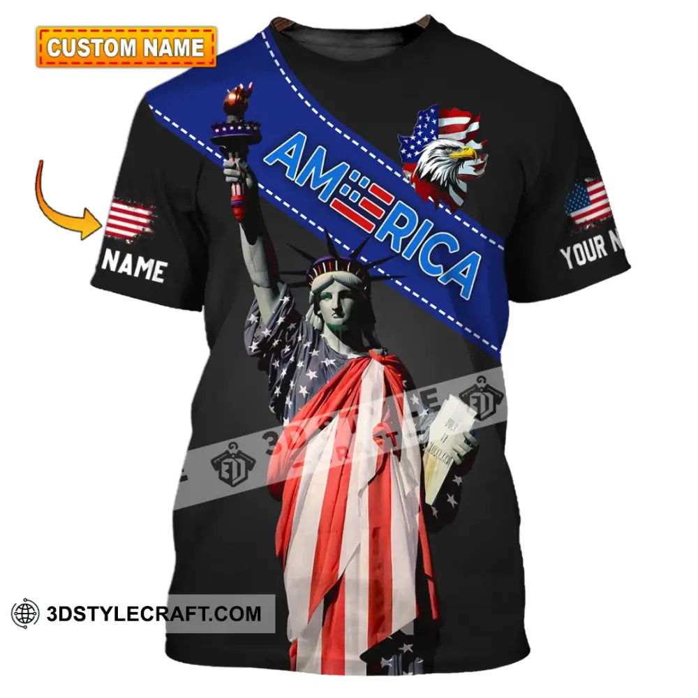 Unisex Shirt - Custom Name 3D Liberties America Flag Color T-Shirt