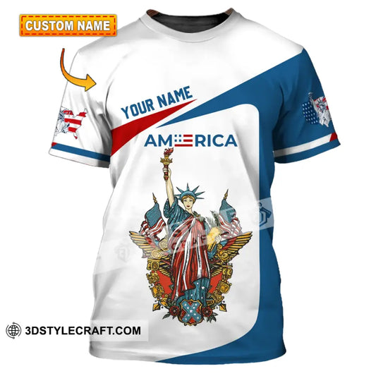 Unisex Shirt - Custom Name 3D Liberties America Flag T-Shirt