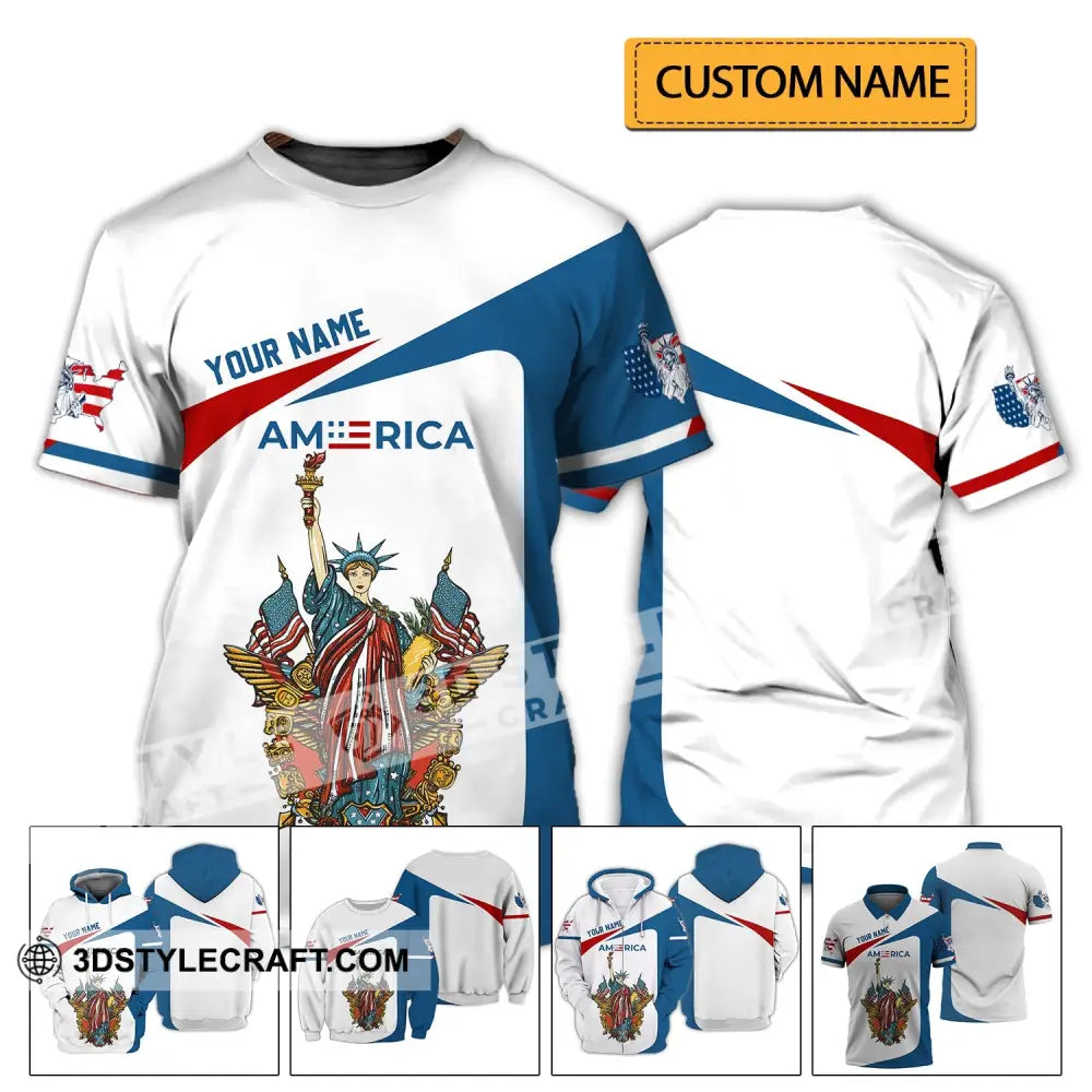 Unisex Shirt - Custom Name 3D Liberties America Flag T-Shirt