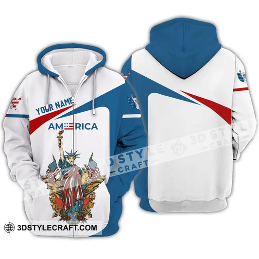 Unisex Shirt - Custom Name 3D Liberties America Flag Zipper Hoodie / S T-Shirt