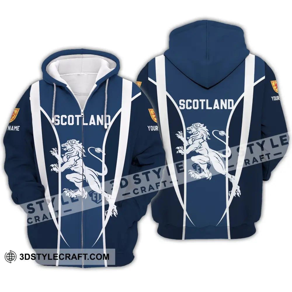 Unisex Shirt - Custom Name 3D Lion Of Scotland Zipper Hoodie / S T-Shirt