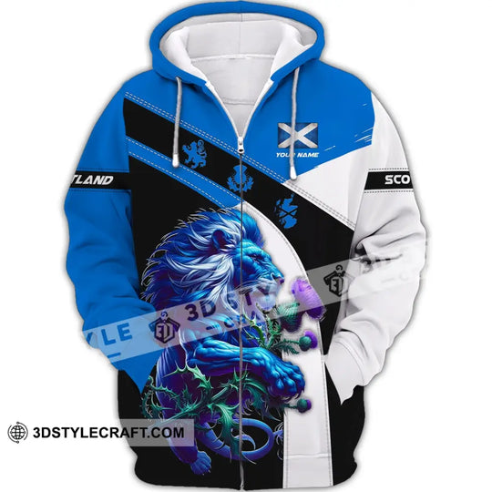 Unisex Shirt - Custom Name 3D Shirt - Scotland Blue And White Lion Shirt style option 4