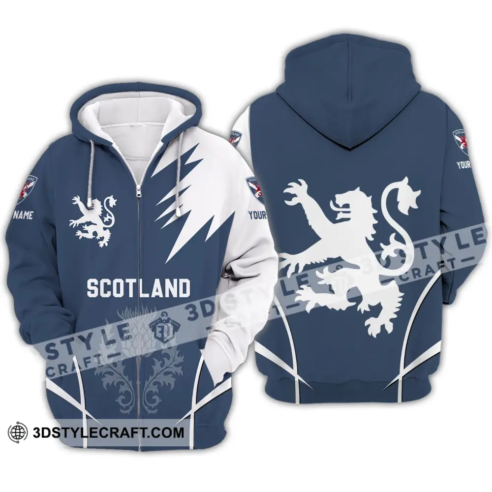 Unisex Shirt - Custom Name 3D Scotland Logo Zipper Hoodie / S T-Shirt