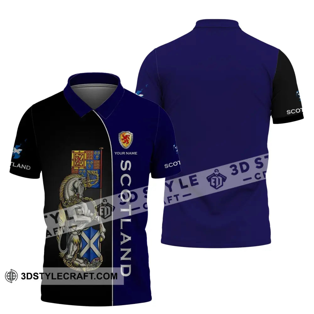 Unisex Shirt - Custom Name 3D Scotland Lover Blue And Black Design Polo / S T-Shirt