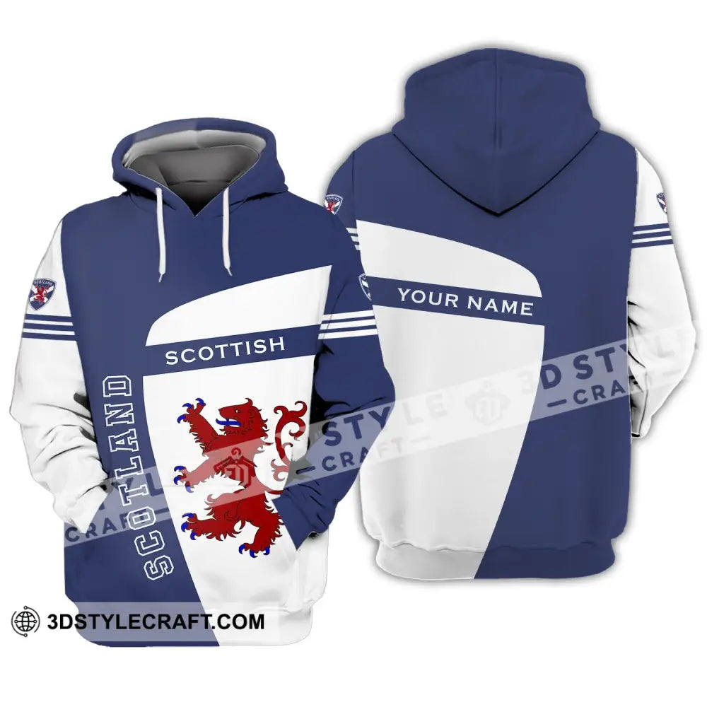 Unisex Shirt - Custom Name 3D Scotland Scottish Lover Blue And White Design Hoodie / S T-Shirt