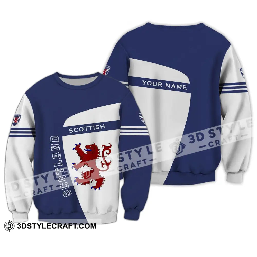 Unisex Shirt - Custom Name 3D Scotland Scottish Lover Blue And White Design Long Sleeve / S T-Shirt