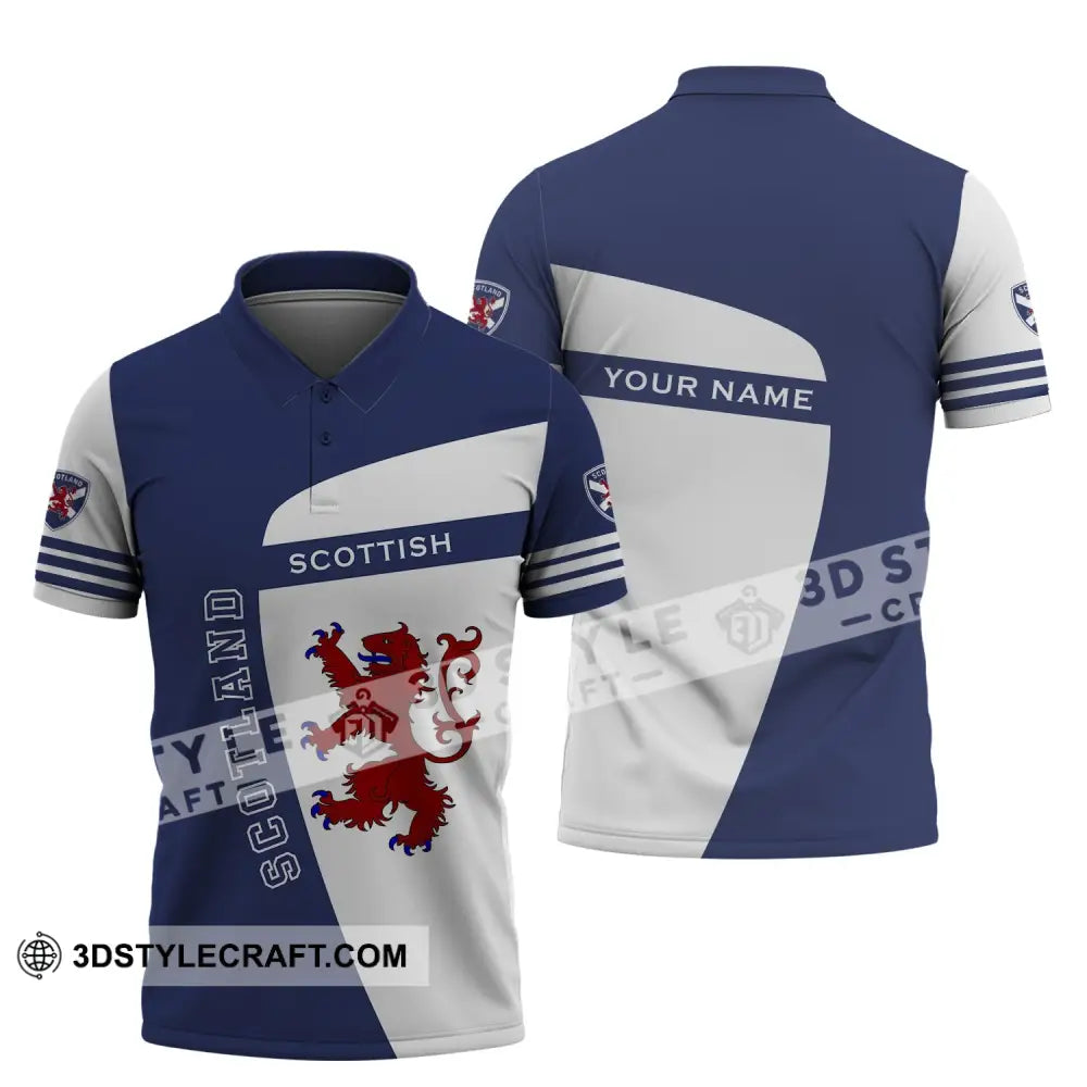 Unisex Shirt - Custom Name 3D Scotland Scottish Lover Blue And White Design Polo / S T-Shirt