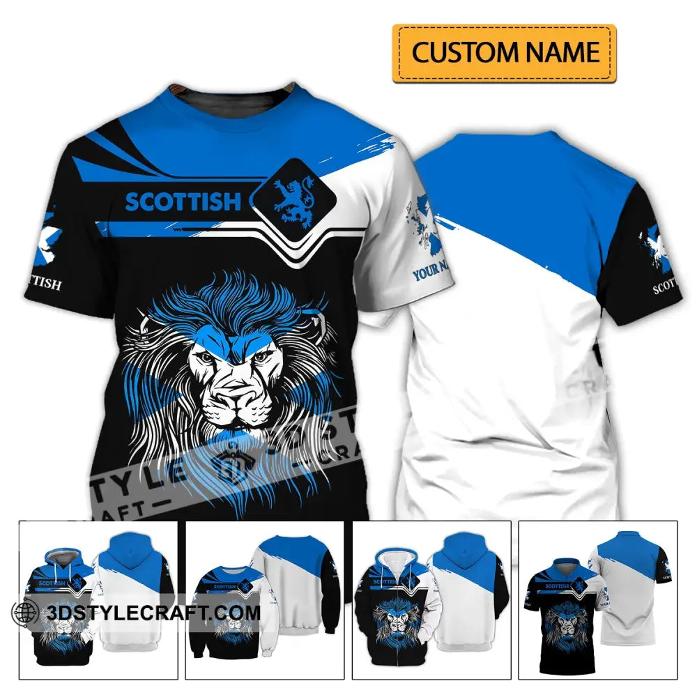 Unisex Shirt - Custom Name 3D Scottish Lion T-Shirt