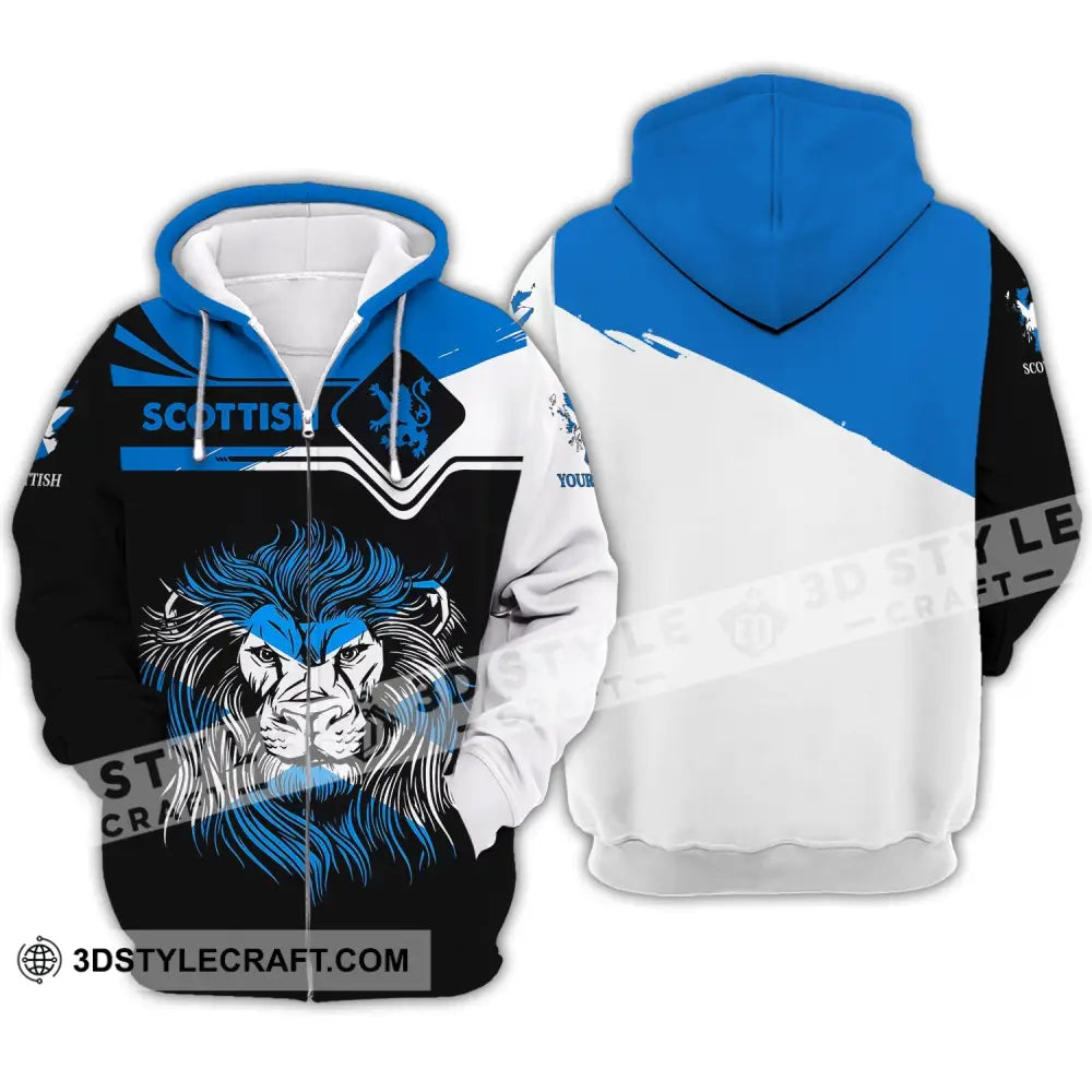 Unisex Shirt - Custom Name 3D Scottish Lion Zipper Hoodie / S T-Shirt