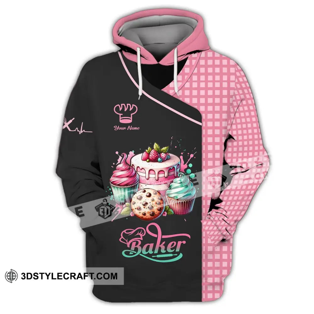 Unisex Shirt - Custom Name 3D Sweet Cake For Baker Hoodie / S T-Shirt