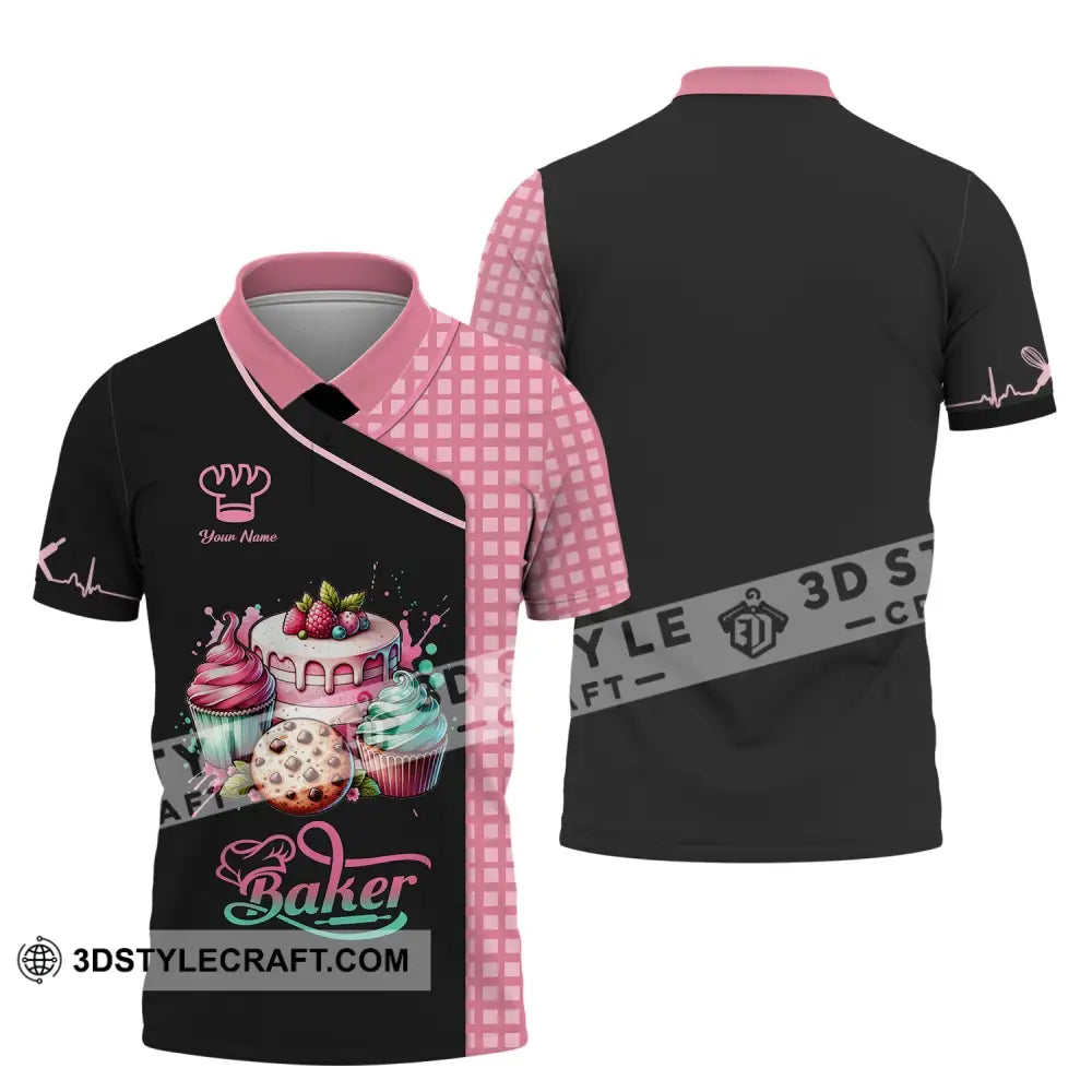 Unisex Shirt - Custom Name 3D Sweet Cake For Baker Polo / S T-Shirt