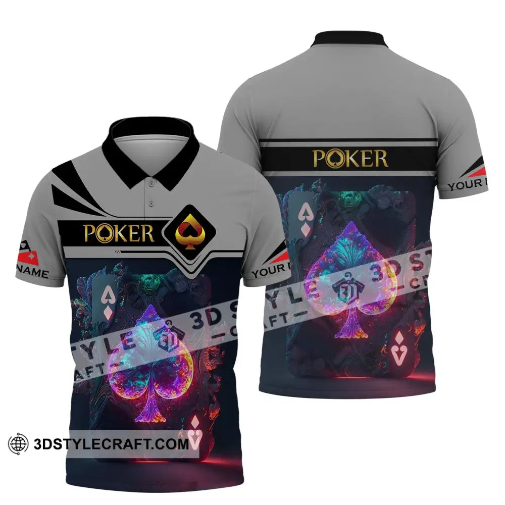 Unisex Shirt - Custom Name Ace Black Spade Suit Poker Polo / S T-Shirt