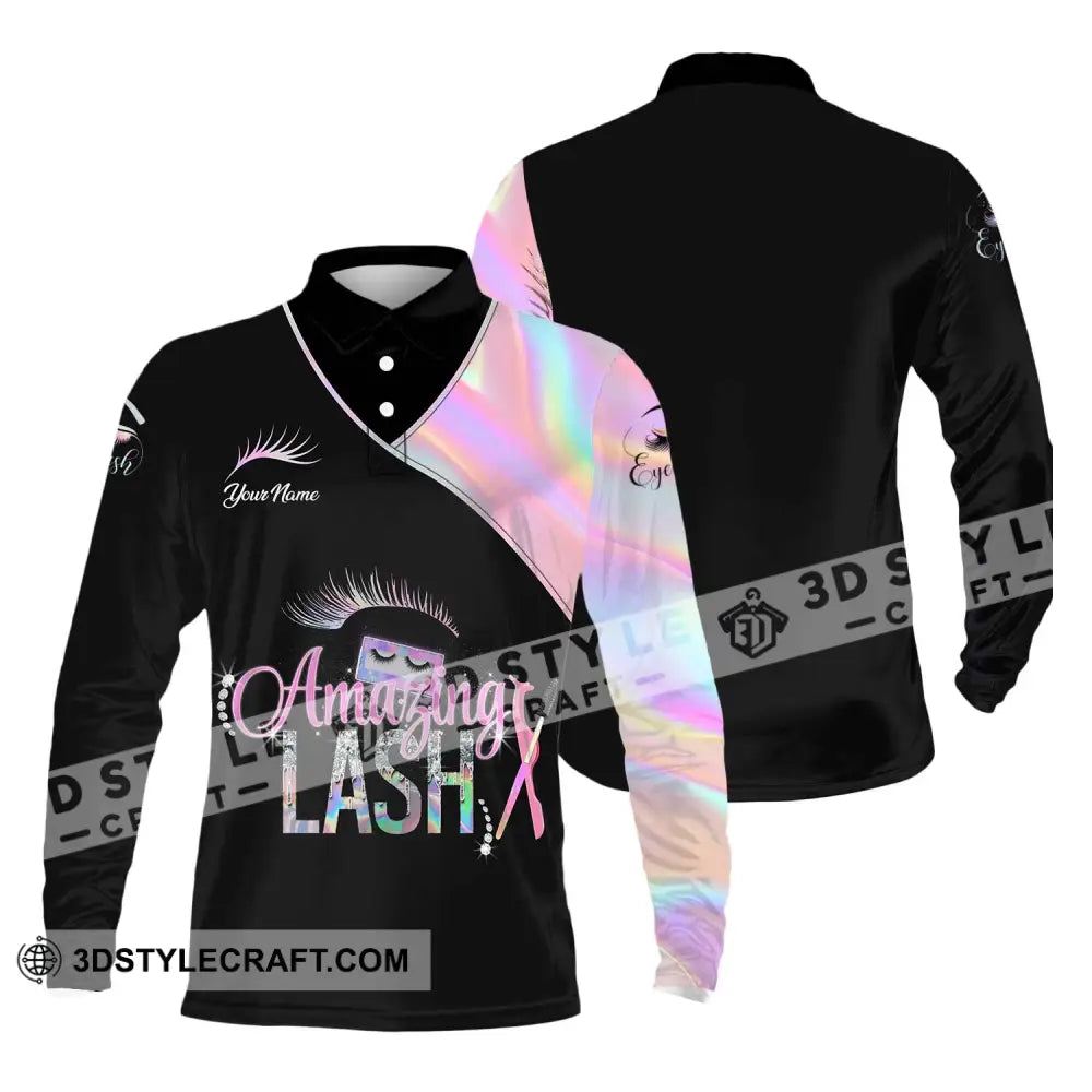 Unisex Shirt - Custom Name Amazing Lash Long Sleeve Polo / S T-Shirt