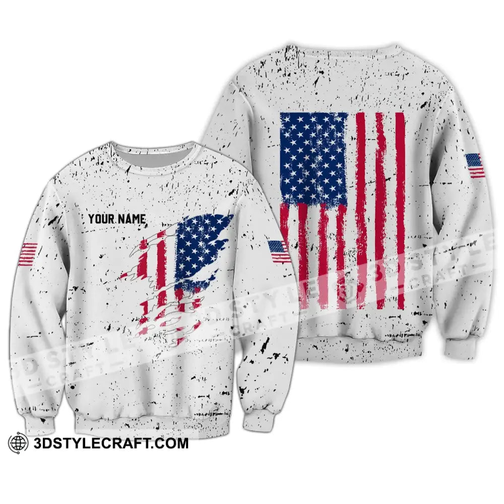 Unisex Shirt - Custom Name America Flag Light Long Sleeve / S T-Shirt