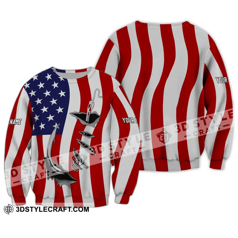 Unisex Shirt - Custom Name America Flag Long Sleeve / S T-Shirt