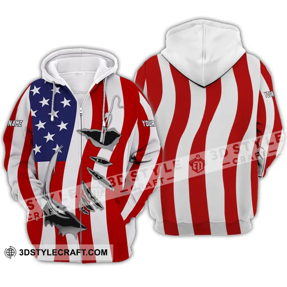 Unisex Shirt - Custom Name America Flag Zipper Hoodie / S T-Shirt