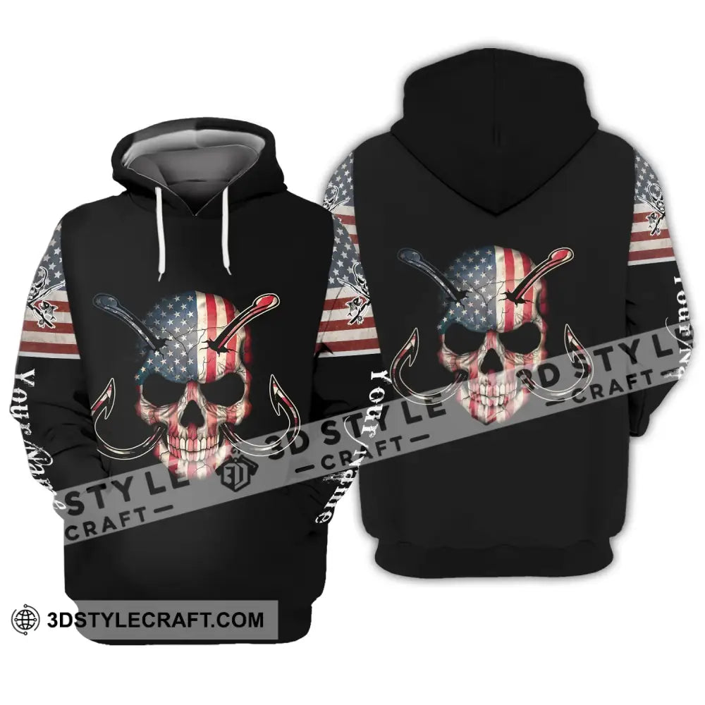 Unisex Shirt - Custom Name America Skull Fishing Hoodie / S T-Shirt