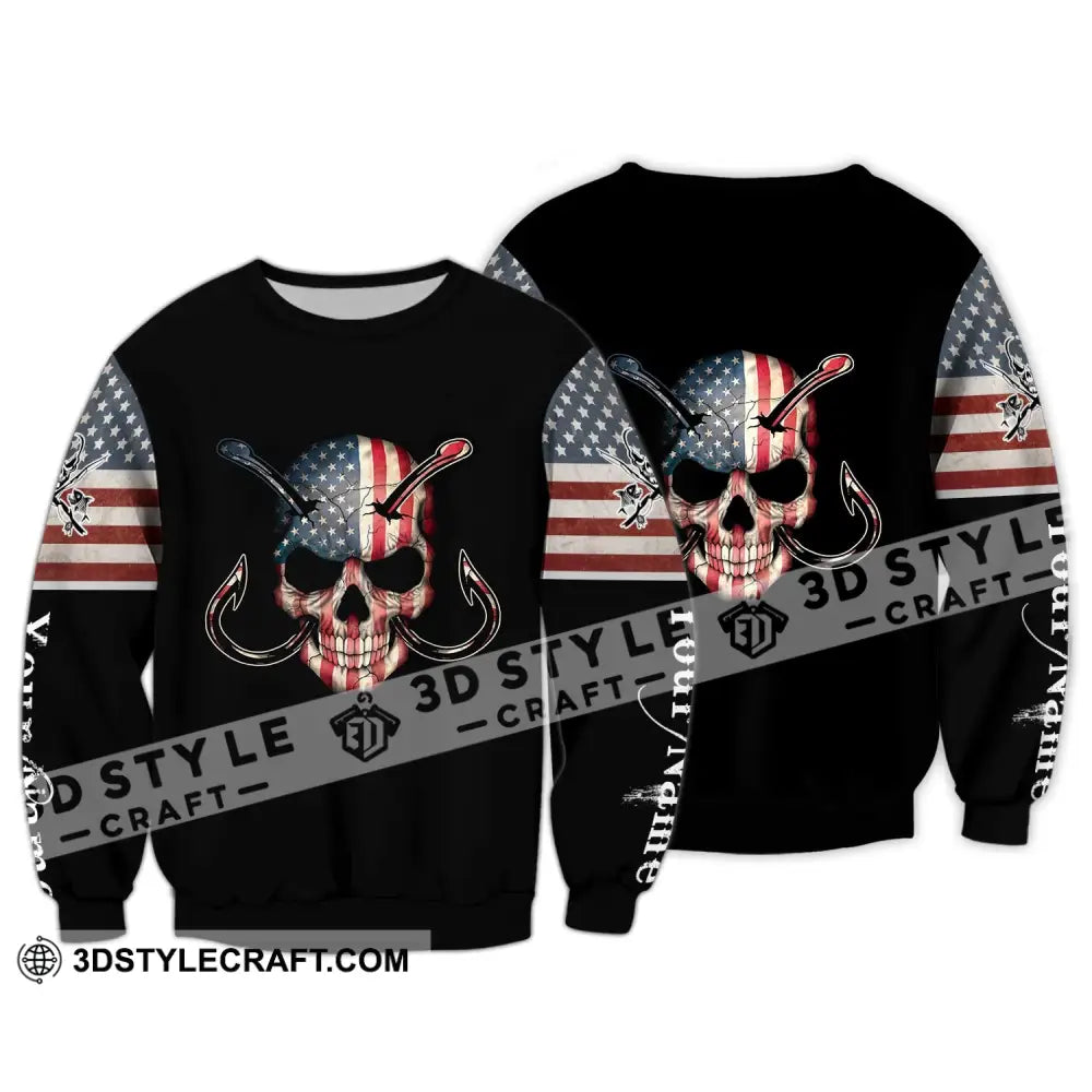 Unisex Shirt - Custom Name America Skull Fishing Long Sleeve / S T-Shirt