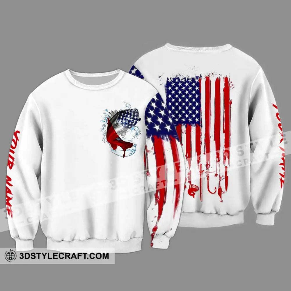 Unisex Shirt - Custom Name American Fishing Sport Flag Long Sleeve / S T-Shirt