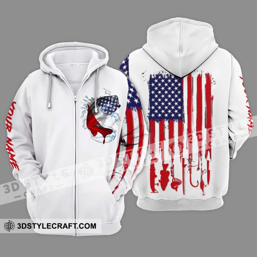 Unisex Shirt - Custom Name American Fishing Sport Flag Zipper Hoodie / S T-Shirt