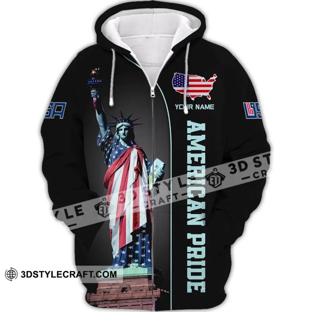 Unisex Shirt Custom Name American Pride Independence Day Statue Of Liberty T-Shirt Zipper Hoodie / S