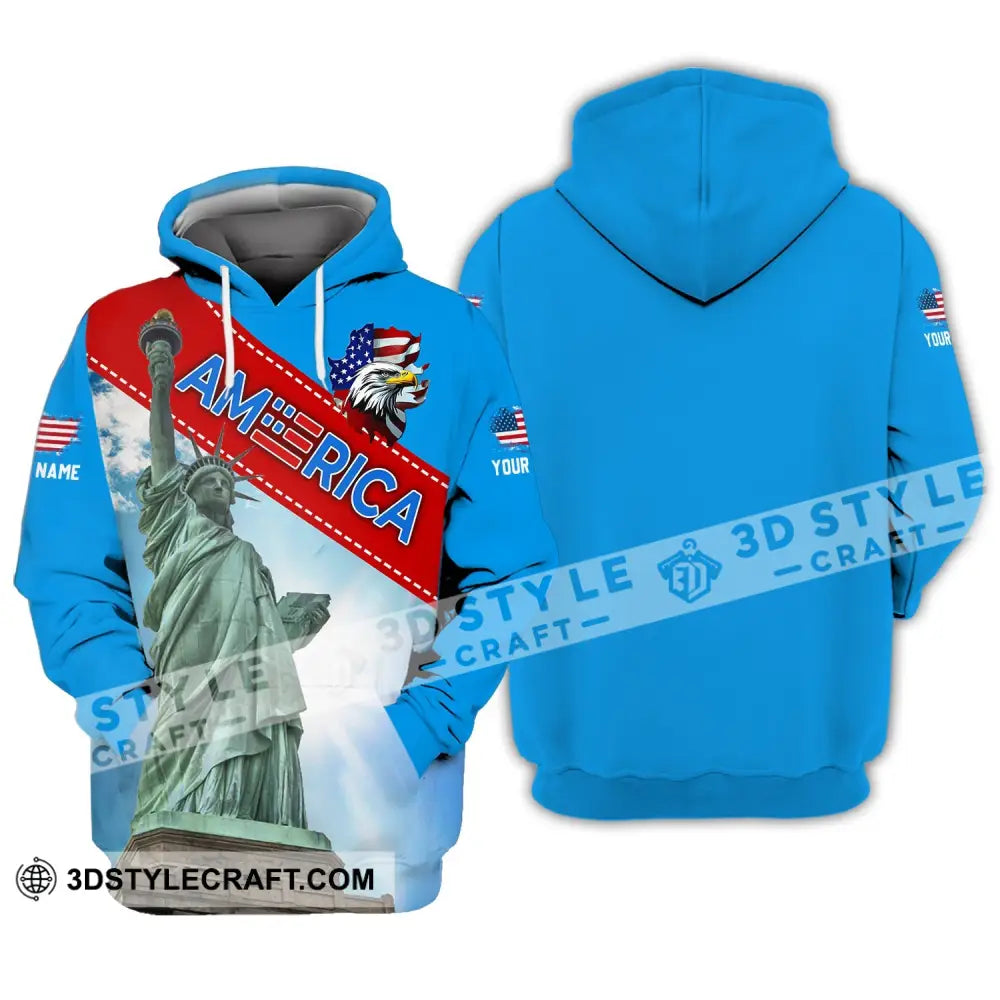 Unisex Shirt - Custom Name American Statue Of Liberty Sky Color Hoodie / S T-Shirt