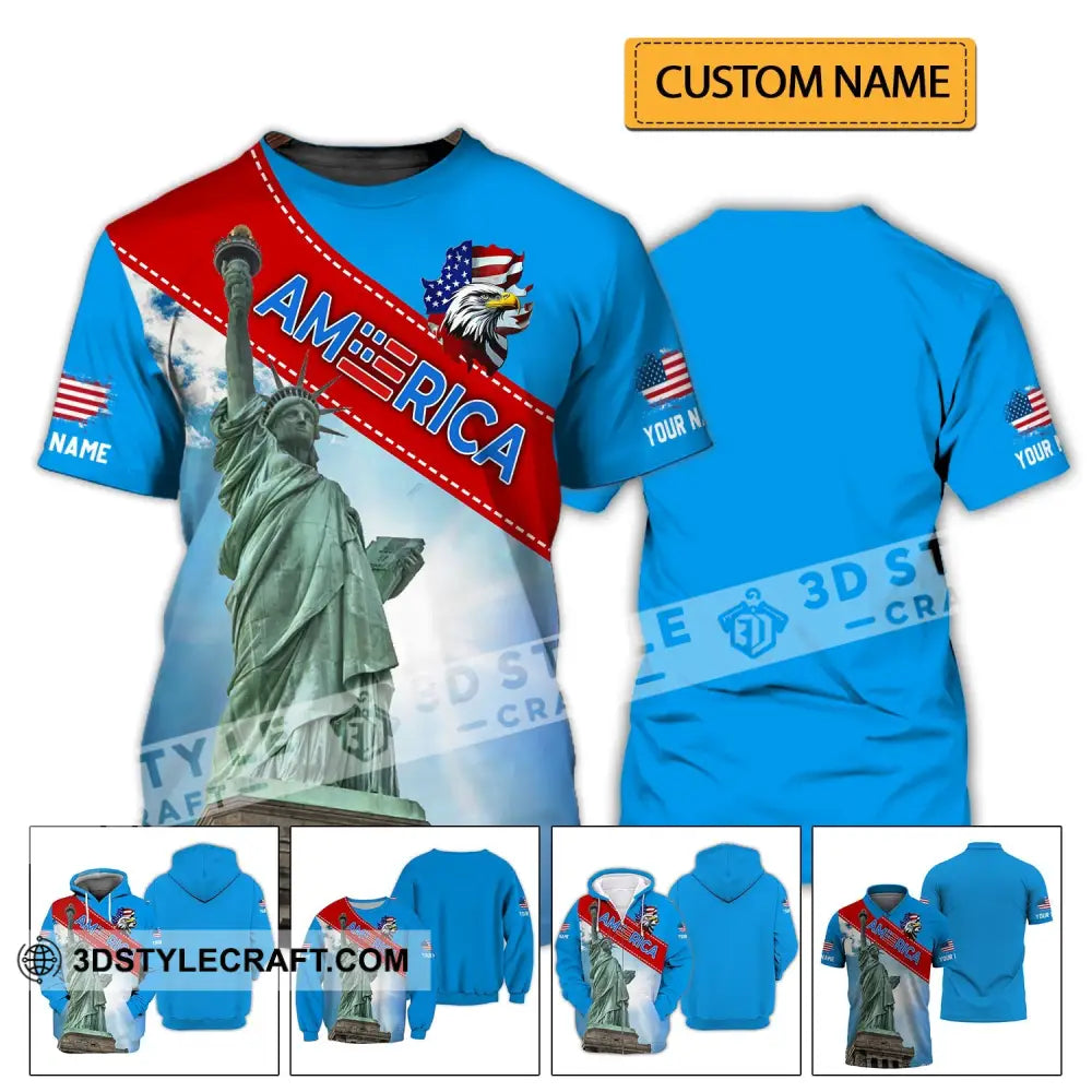 Unisex Shirt - Custom Name American Statue Of Liberty Sky Color T-Shirt