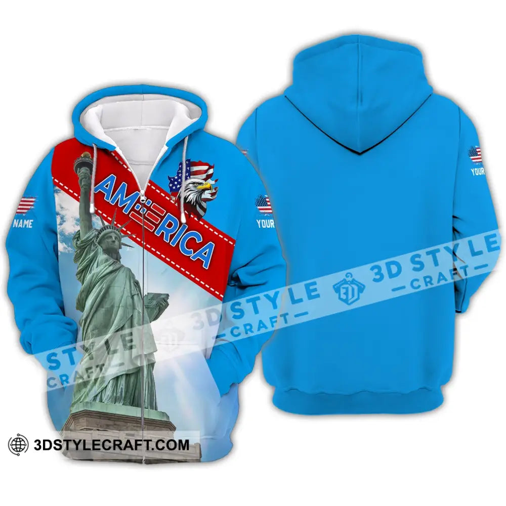 Unisex Shirt - Custom Name American Statue Of Liberty Sky Color Zipper Hoodie / S T-Shirt