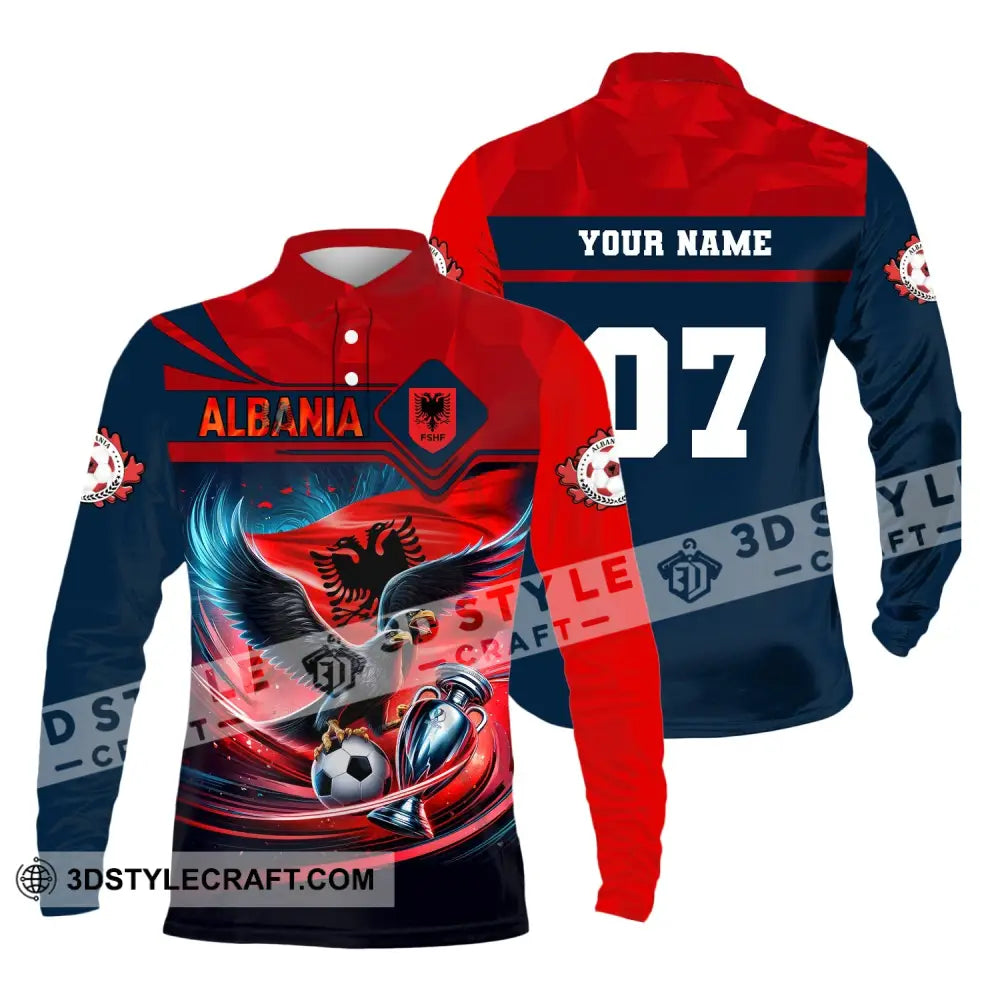 Unisex Shirt Custom Name And Number Albania Football Euro 2024 Polo Long Sleeve / S T-Shirt