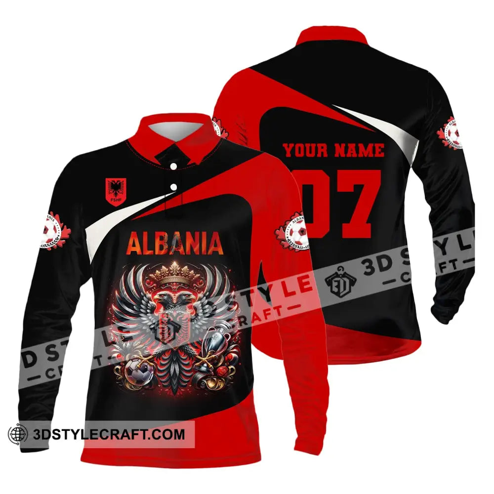 Unisex Shirt Custom Name And Number Albania Football Euro 2024 Polo Long Sleeve / S T-Shirt