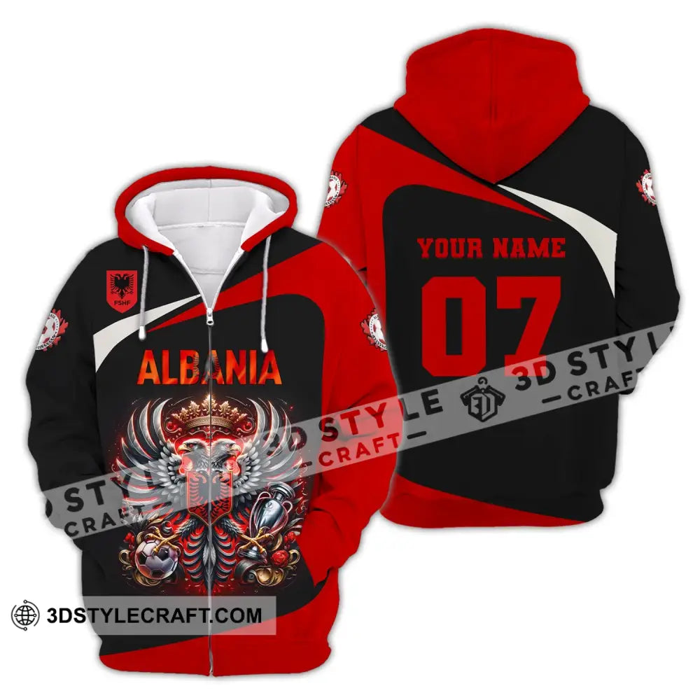 Unisex Shirt Custom Name And Number Albania Football Euro 2024 Polo Long Sleeve Zipper Hoodie / S