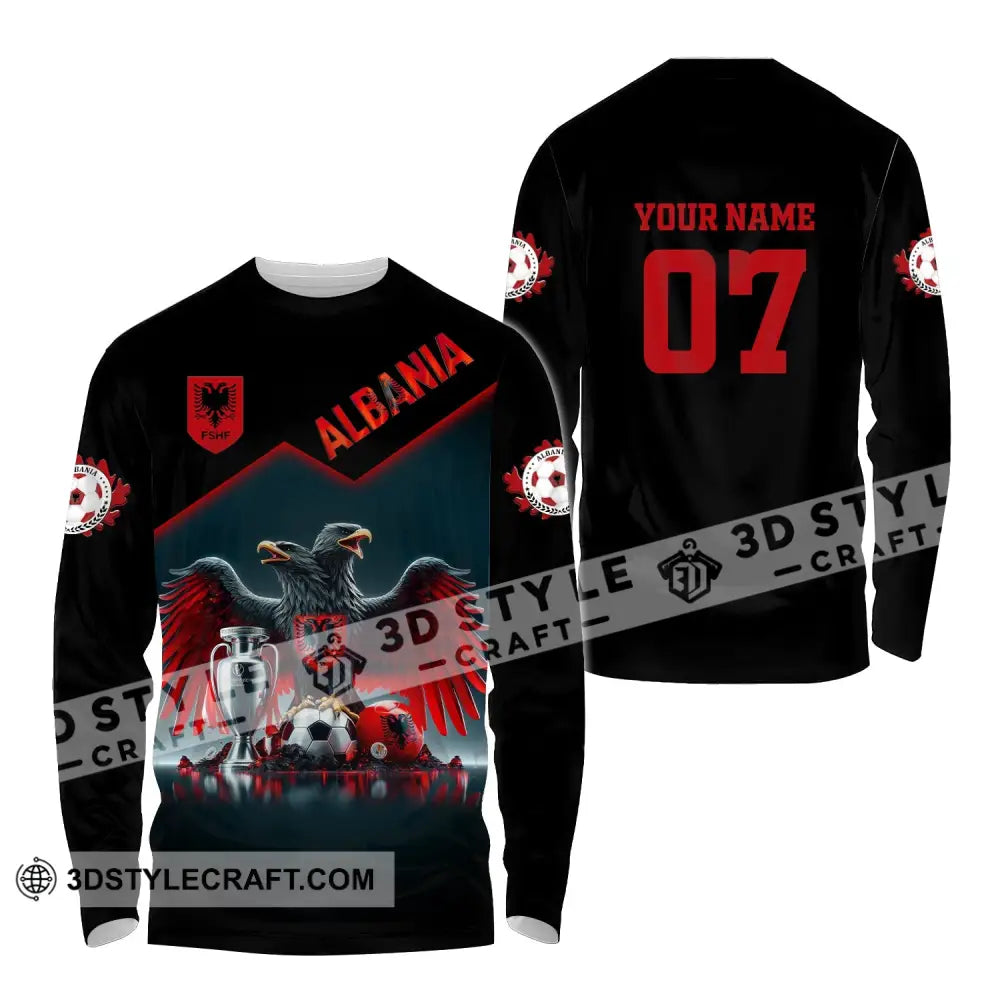 Unisex Shirt Custom Name And Number Albania Football Polo Euro 2024 Hoodie Long Sleeve / S T-Shirt