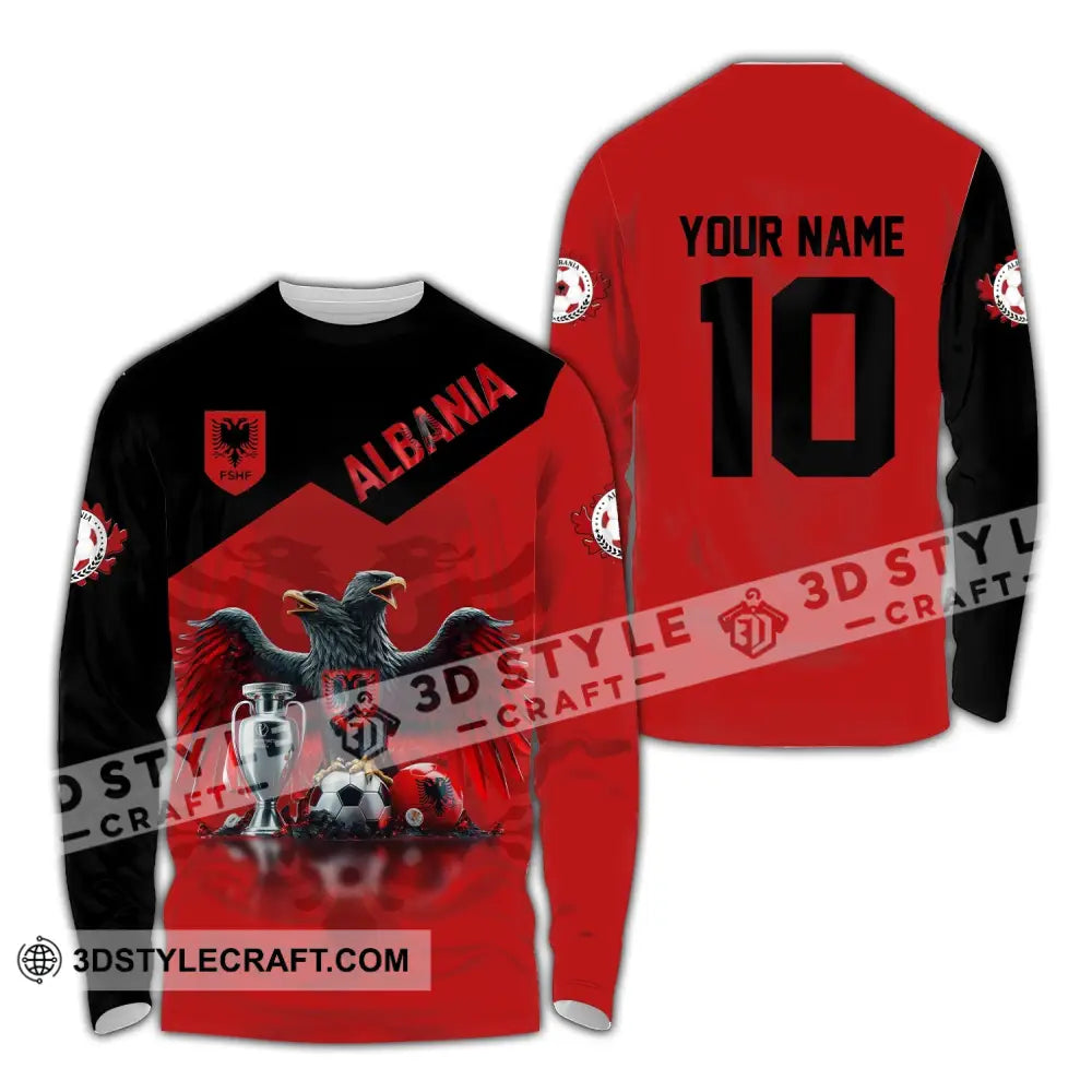 Unisex Shirt Custom Name And Number Albania Football Polo Euro 2024 Hoodie Long Sleeve / S T-Shirt