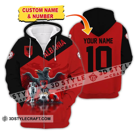 Unisex Shirt, Custom Name and Number Albania Football Polo Shirt, Euro 2024 Albania Football Hoodie Long Sleeve Shirt style option 3