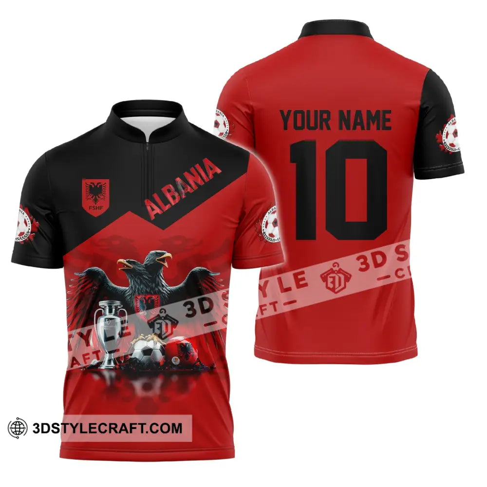 Unisex Shirt Custom Name And Number Albania Football Polo Euro 2024 Hoodie Long Sleeve Zipper / S