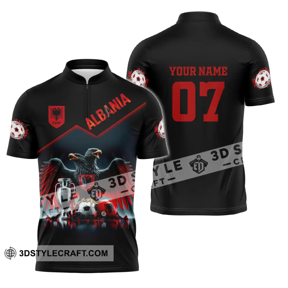 Unisex Shirt Custom Name And Number Albania Football Polo Euro 2024 Hoodie Long Sleeve Zipper / S