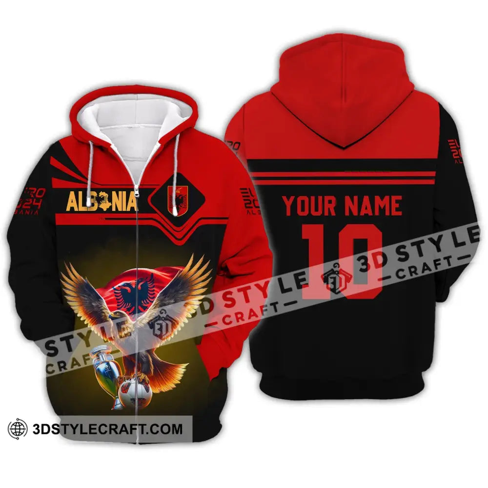 Unisex Shirt - Custom Name And Number Albania National Team Euro 2024 Red Zipper Hoodie / S T-Shirt