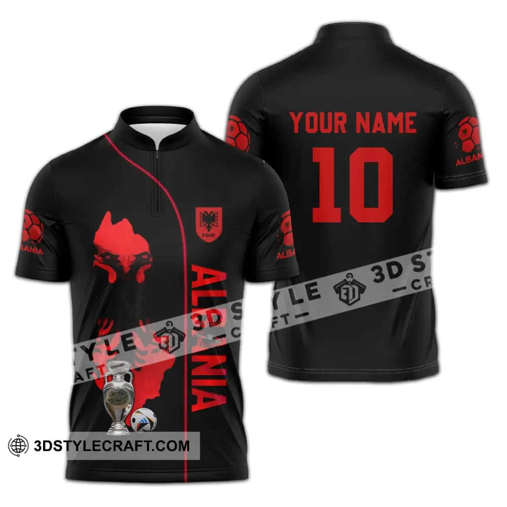 Unisex Shirt - Custom Name And Number Albania National Team Euro 2024 Zipper Polo / S T-Shirt