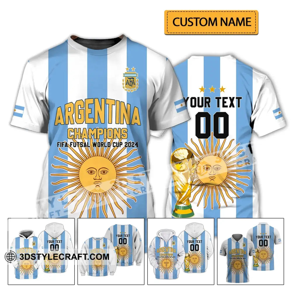 Unisex Shirt - Custom Name And Number Argentina Football Fifa World Cup Champions T-Shirt