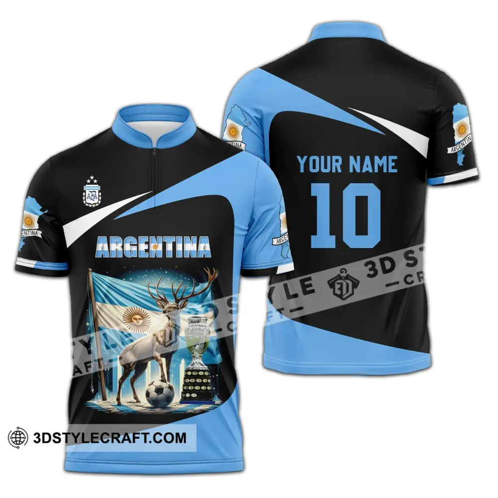 Unisex Shirt - Custom Name And Number Argentina National Team Lover Zipper Polo / S T-Shirt