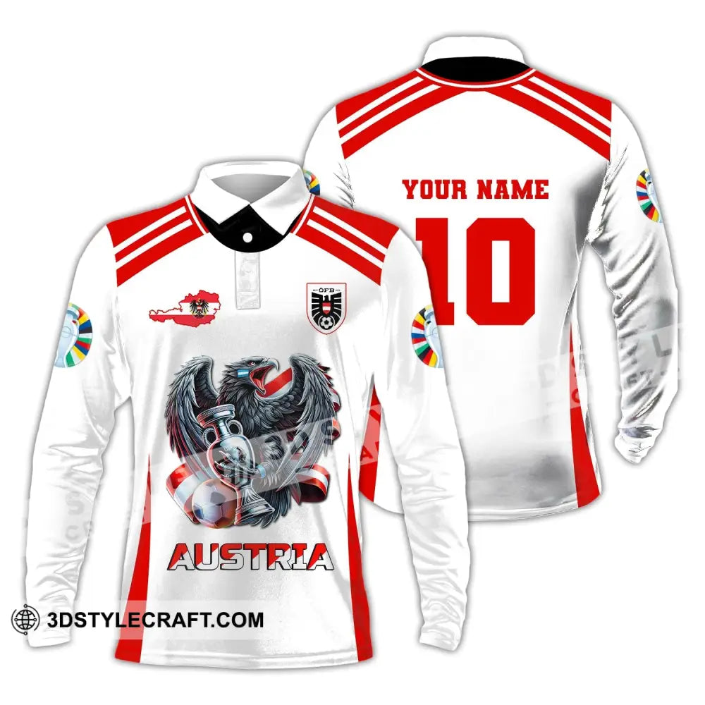 Unisex Shirt Custom Name and Number Austria Football Shirt Euro 2024 Austria Football Polo Long Sleeve Shirt Long