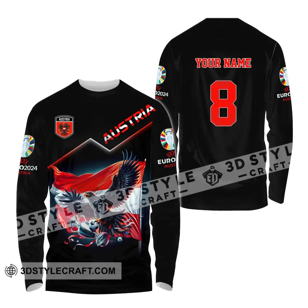 Unisex Shirt Custom Name And Number Austria Football Euro 2024 Polo Long Sleeve / S T-Shirt