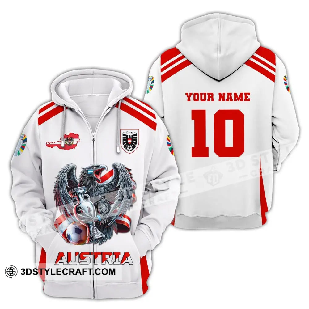 Unisex Shirt Custom Name and Number Austria Football Shirt Euro 2024 Austria Football Polo Long Sleeve Shirt Zipper