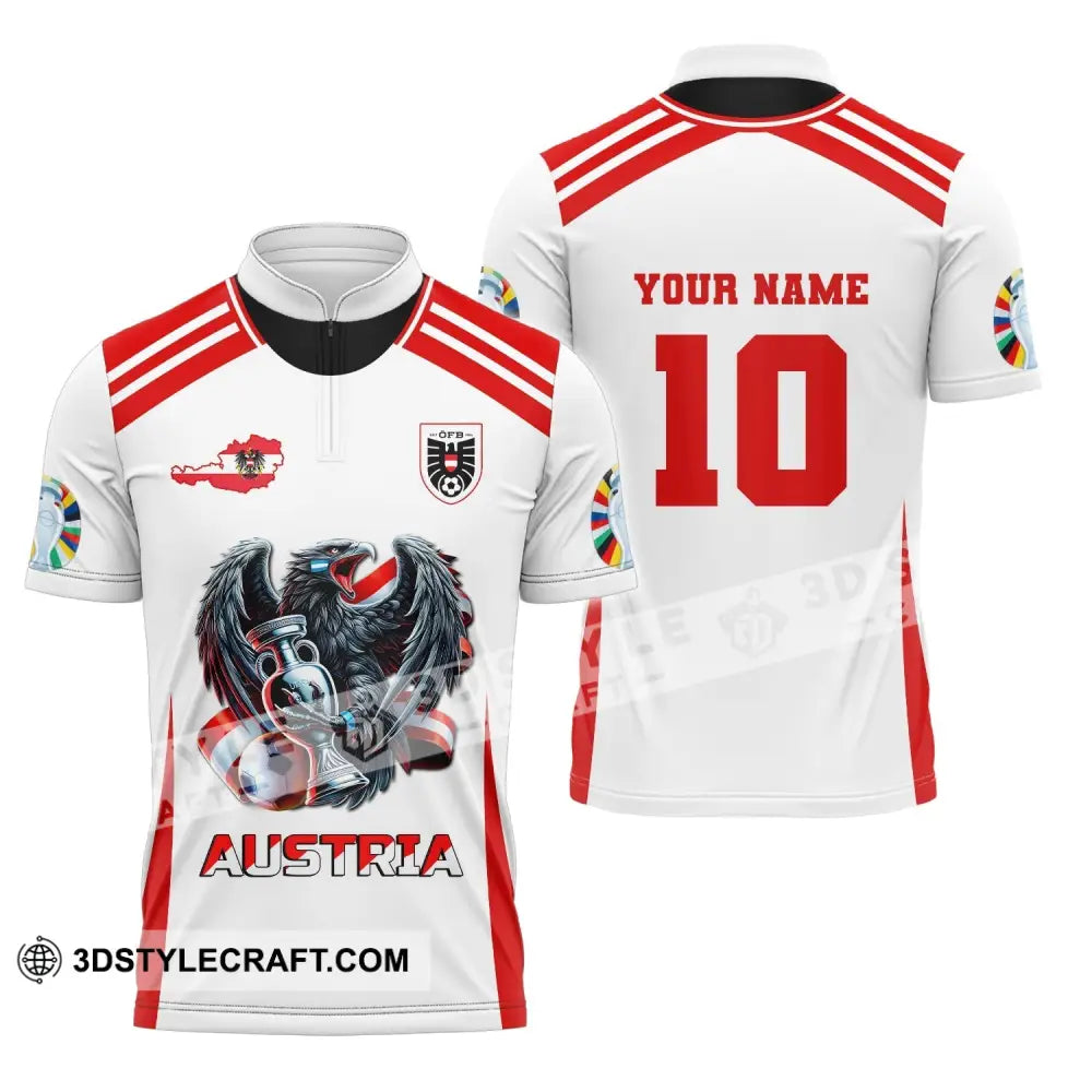 Unisex Shirt Custom Name and Number Austria Football Shirt Euro 2024 Austria Football Polo Long Sleeve Shirt Zipper