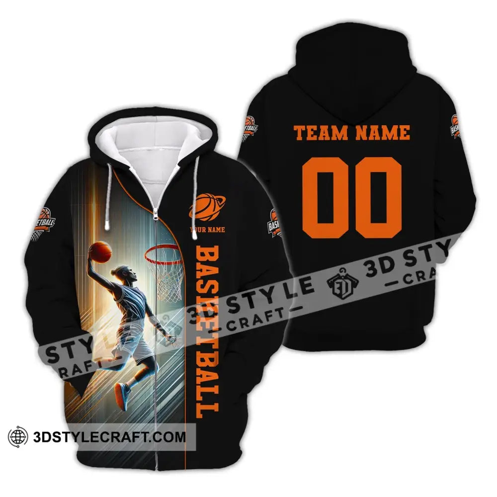 Unisex Shirt Custom Name And Number Basketball Polo Long Sleeve Zipper Hoodie / S T-Shirt